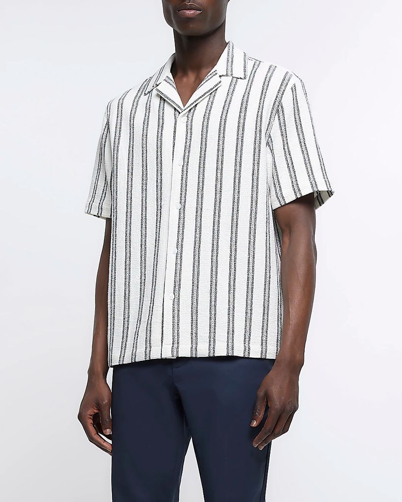 Mens River Island White Regular Fit Striped Revere Shirt