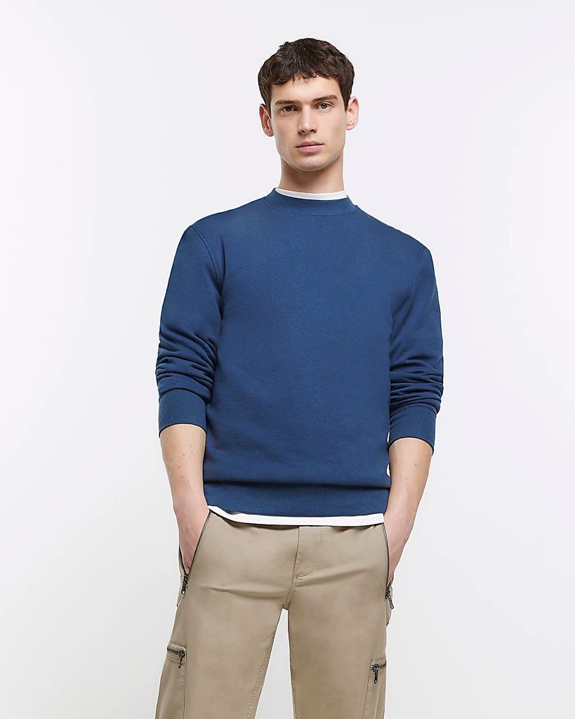 Mens River Island Blue Slim Fit Sweatshirt