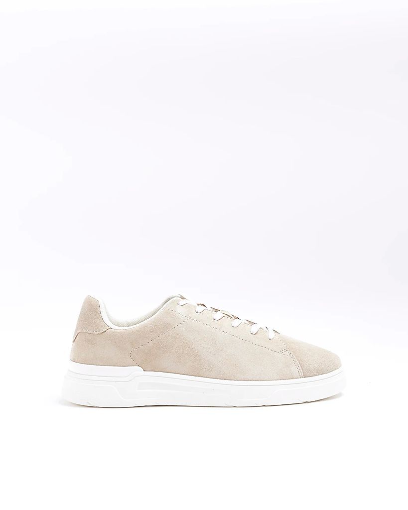 Mens River Island Beige Suede Lace Up Trainers