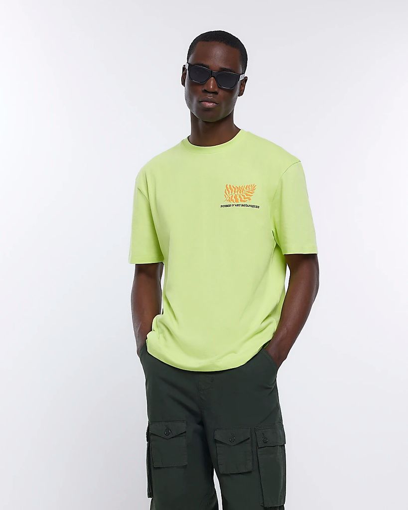Mens River Island Green Regular Fit Leaf Print T-Shirt