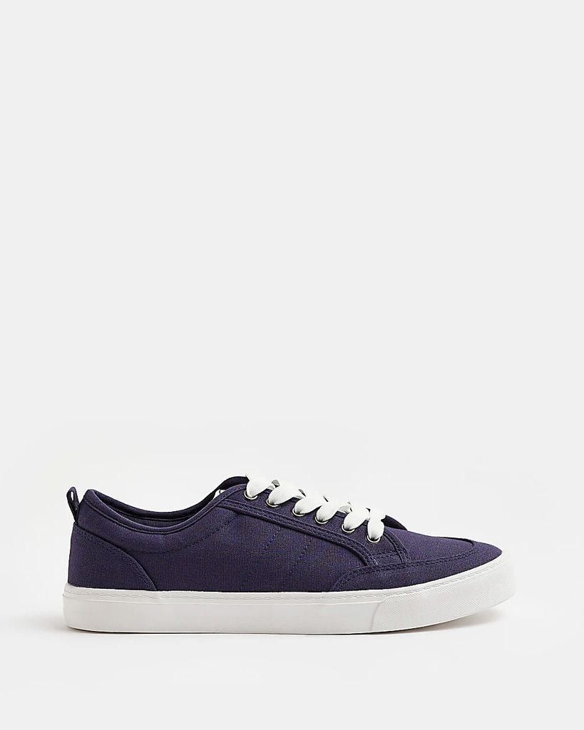 Mens River Island Navy Canvas Lace Up Trainers