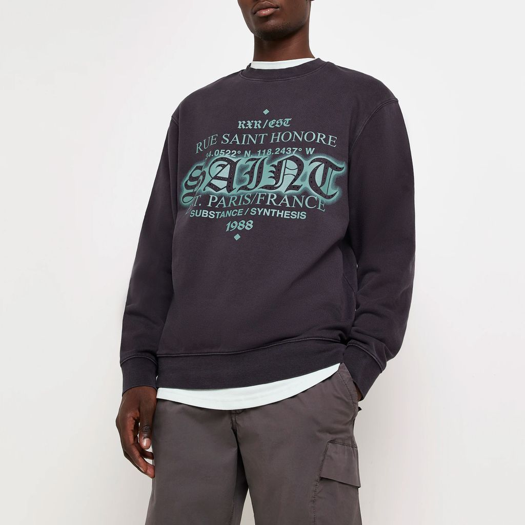 Mens River Island Grey Regular Fit Graphic Sweatshirt