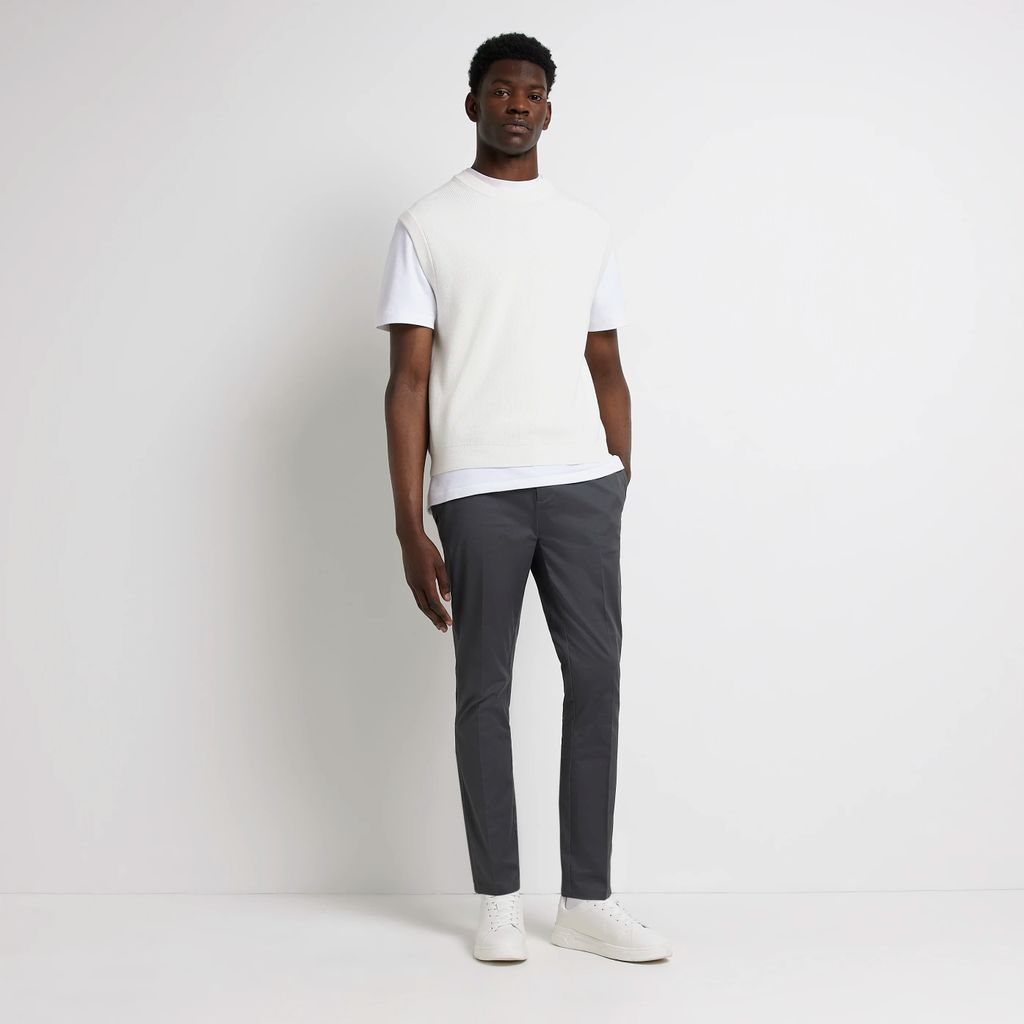 Mens River Island Grey Skinny Fit Smart Chino Trousers