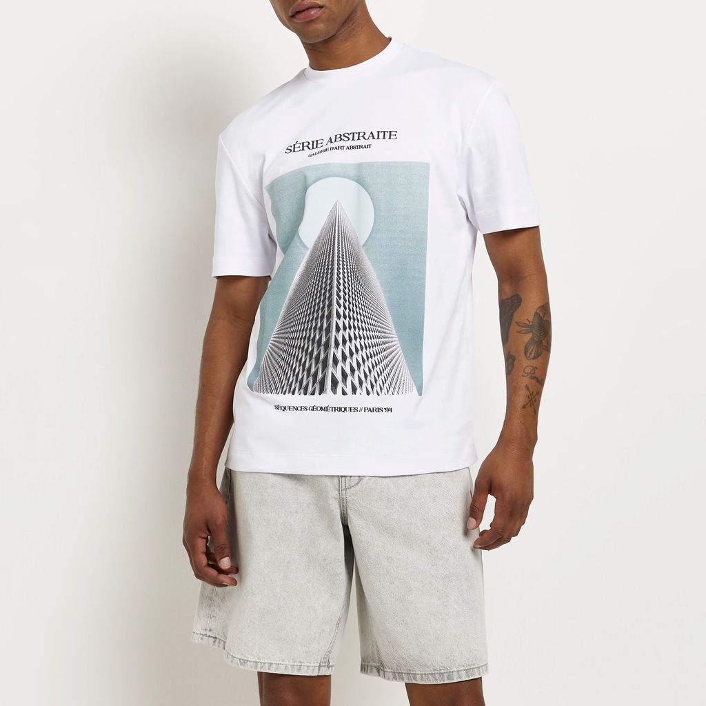Mens River Island White Regular Fit Abstraite Graphic T-Shirt