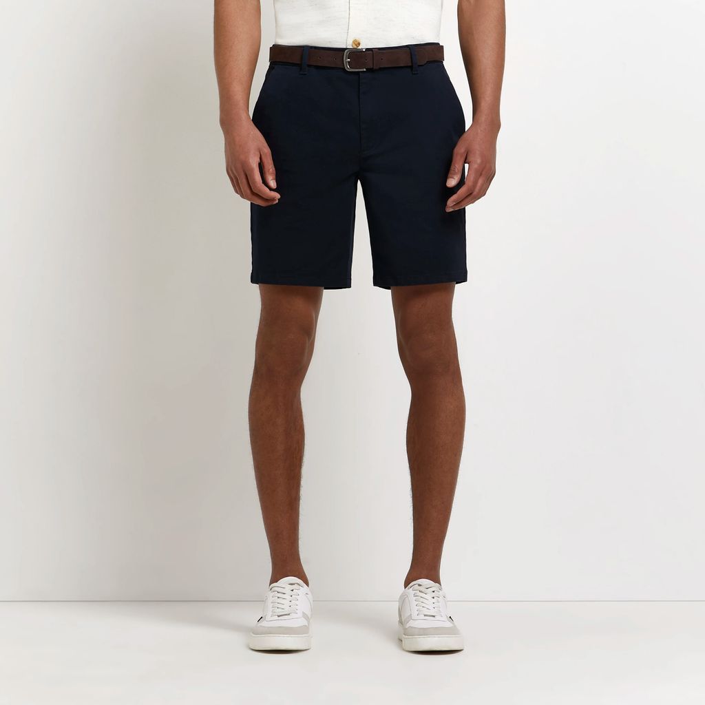 Mens River Island Navy Slim Fit Belted Chino Shorts