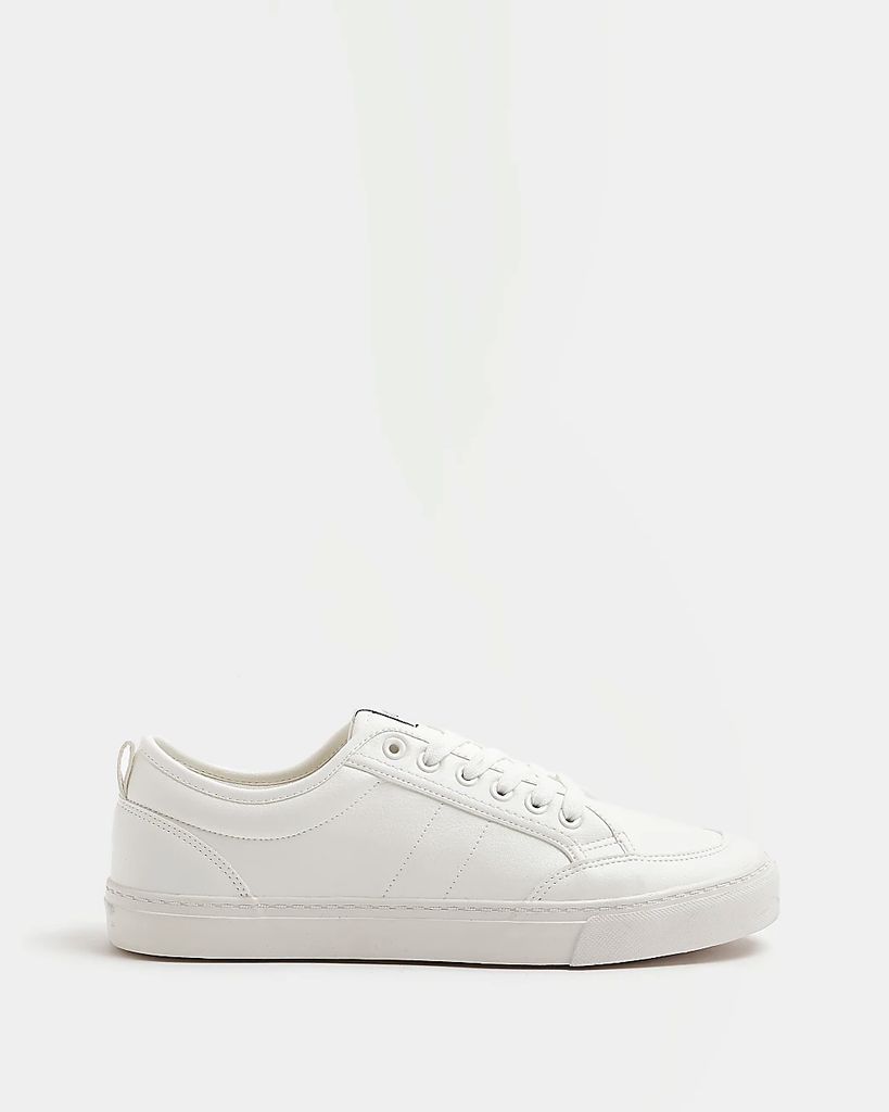 Mens River Island White Faux Leather Lace Up Trainers