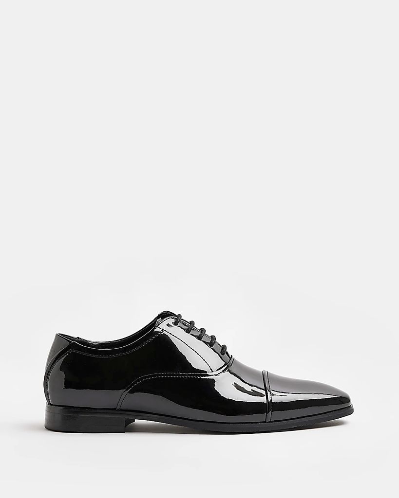 Mens River Island Black Wide Fit Patent Oxford Shoes