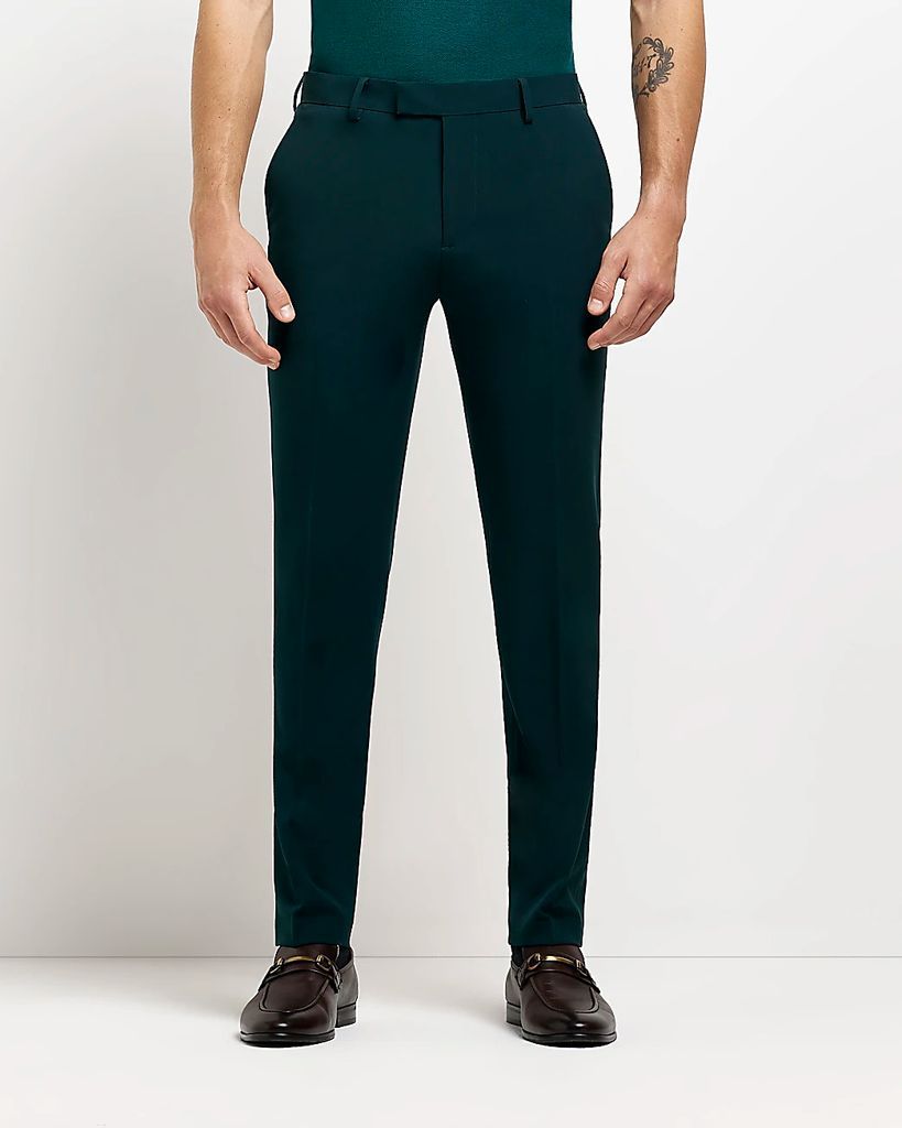 Mens River Island Green Super Skinny Fit Suit Trousers