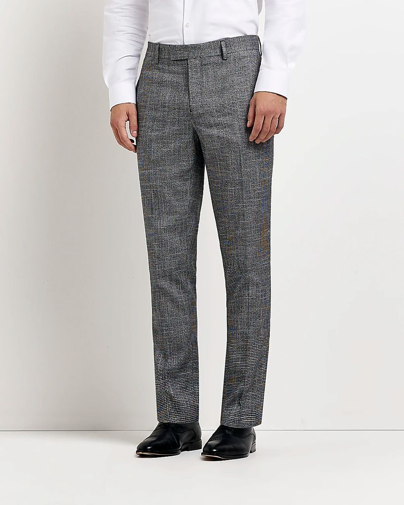 Mens River Island Grey Puppytooth Skinny Fit Suit Trousers