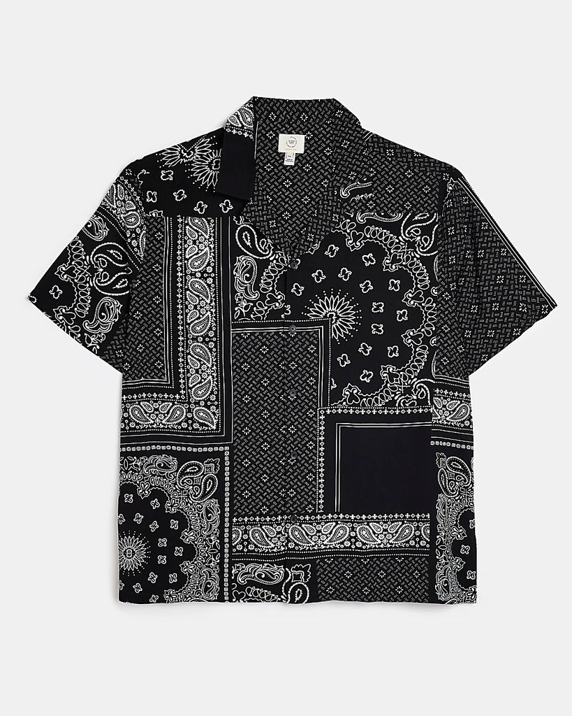 Mens River Island Big & Tall Black Bandana Print Shirt