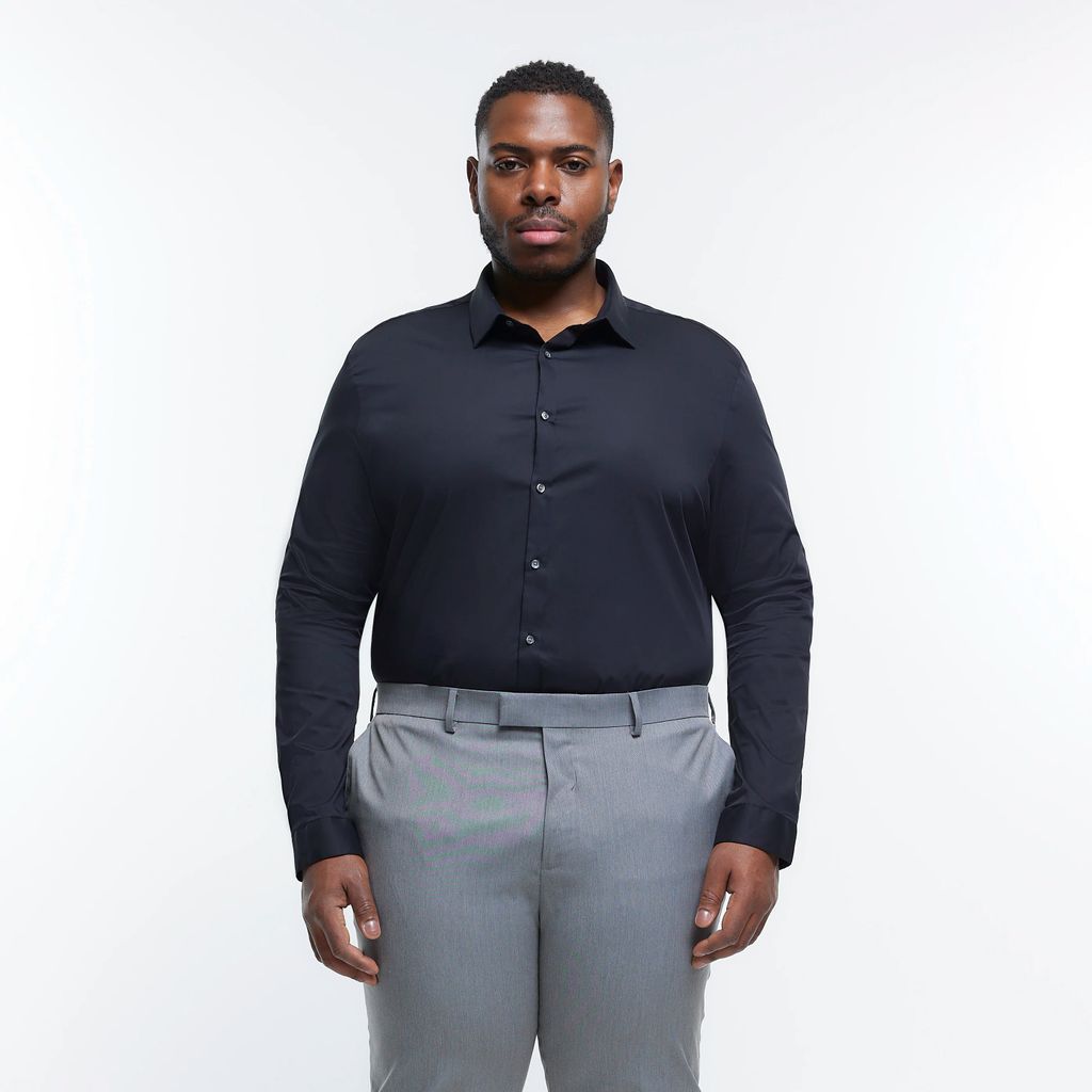 Mens River Island Big & Tall Black Slim Fit Poplin Shirt