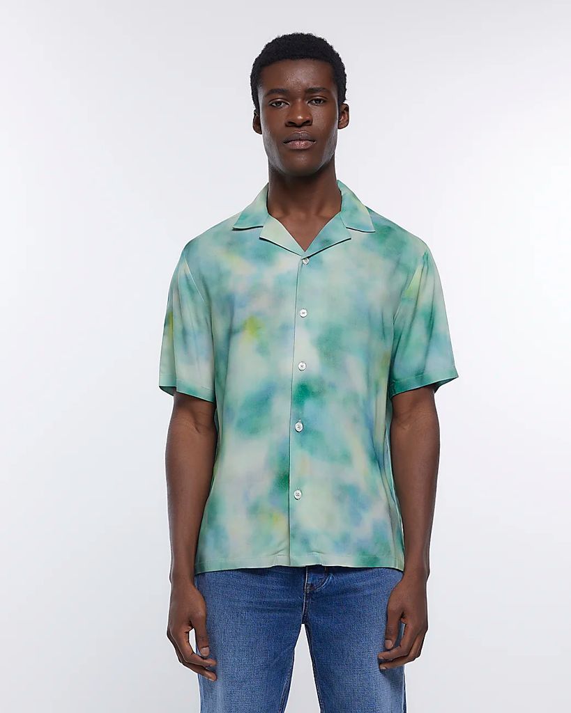 Mens River Island Green Regular Fit Abstract Print Shirt