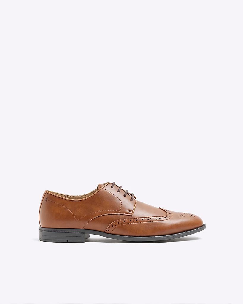 Mens River Island Brown Formal Brogue Derby Shoes