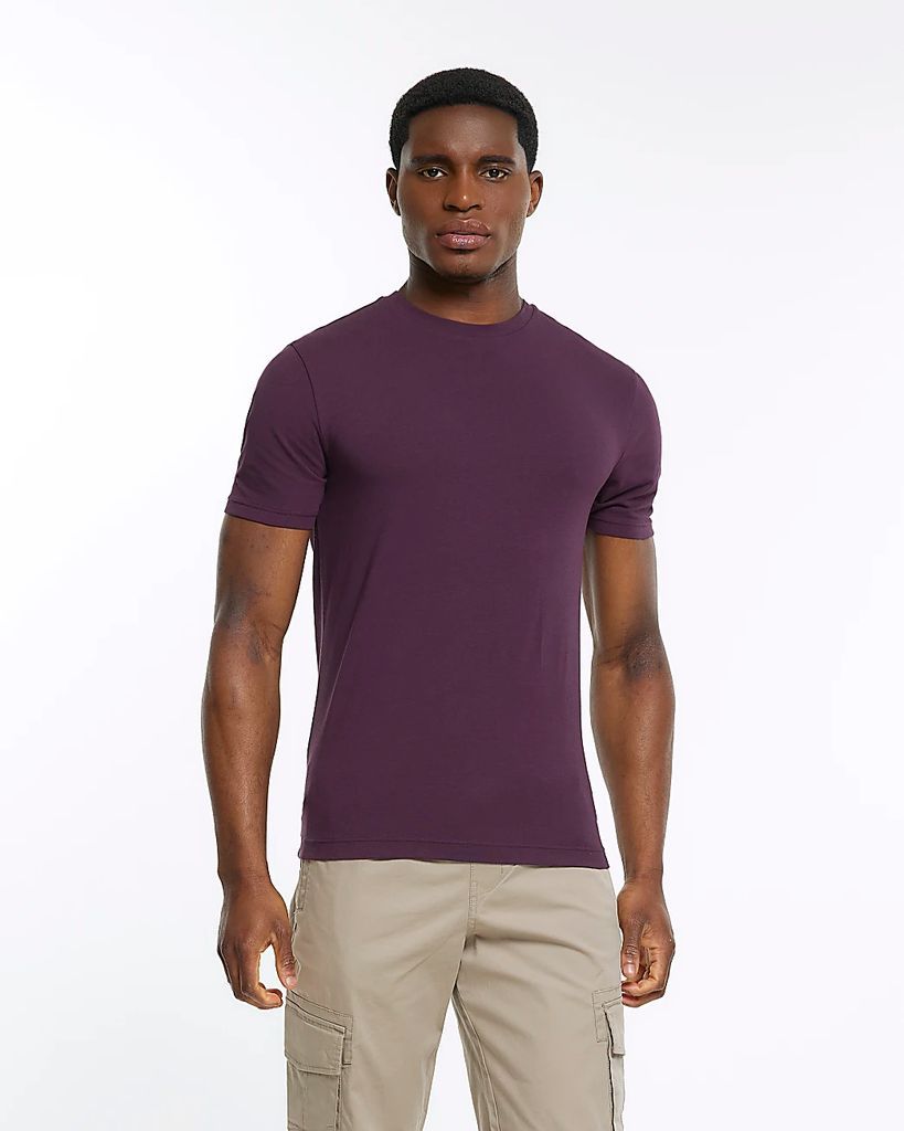 Mens River Island Purple Muscle Fit T-Shirt