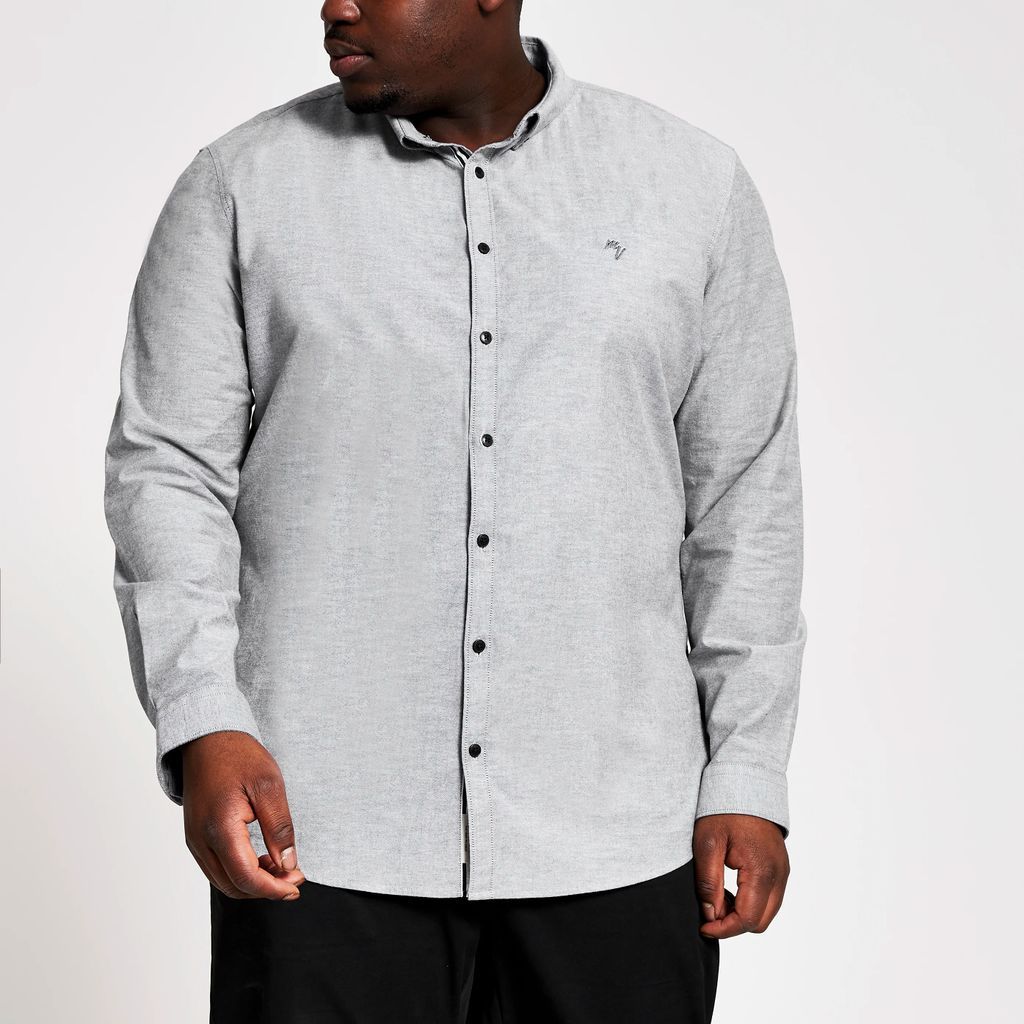 Mens River Island Big & Tall Grey Long Sleeve Oxford Shirt