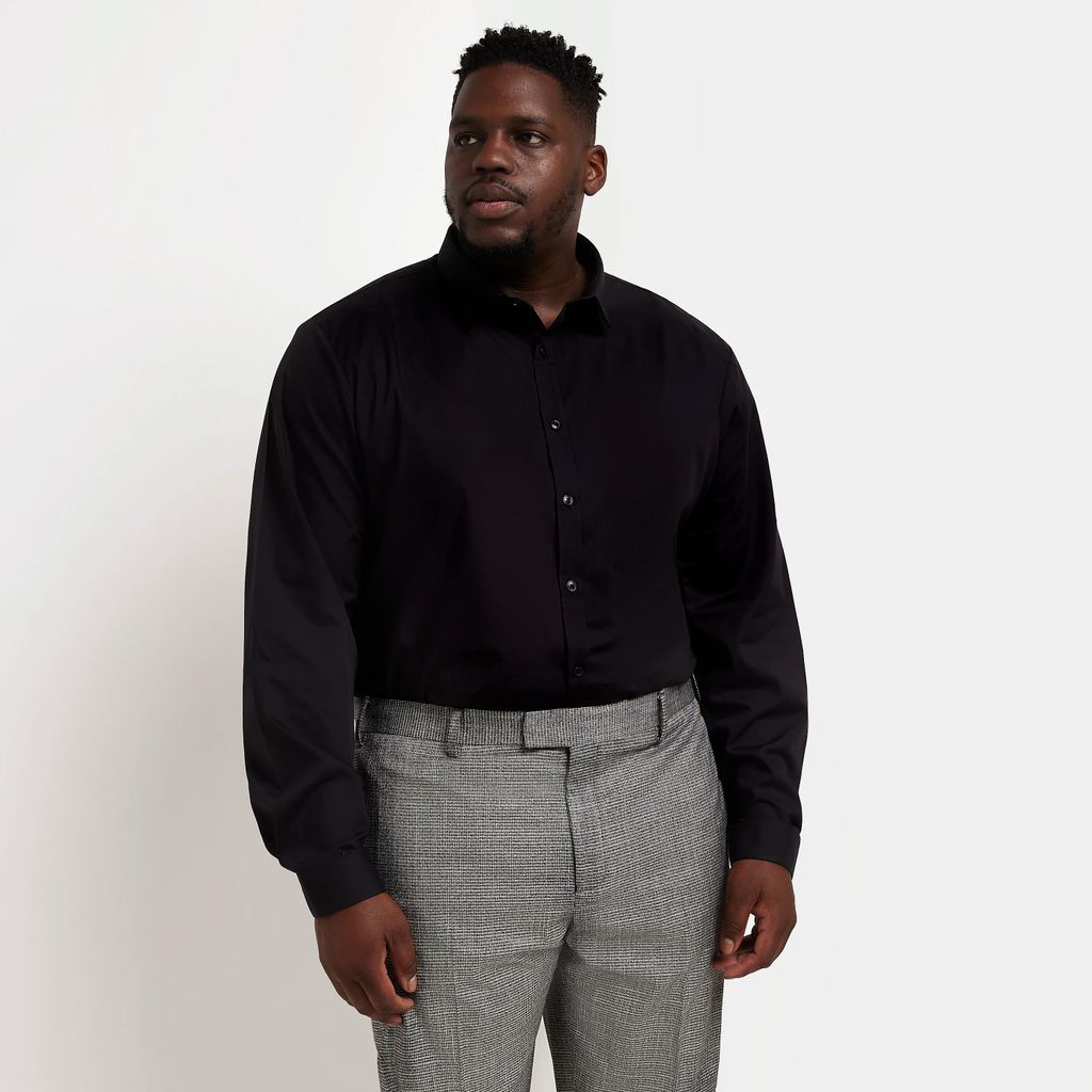 Mens River Island Big & Tall Black Slim Fit Long Sleeve Shirt