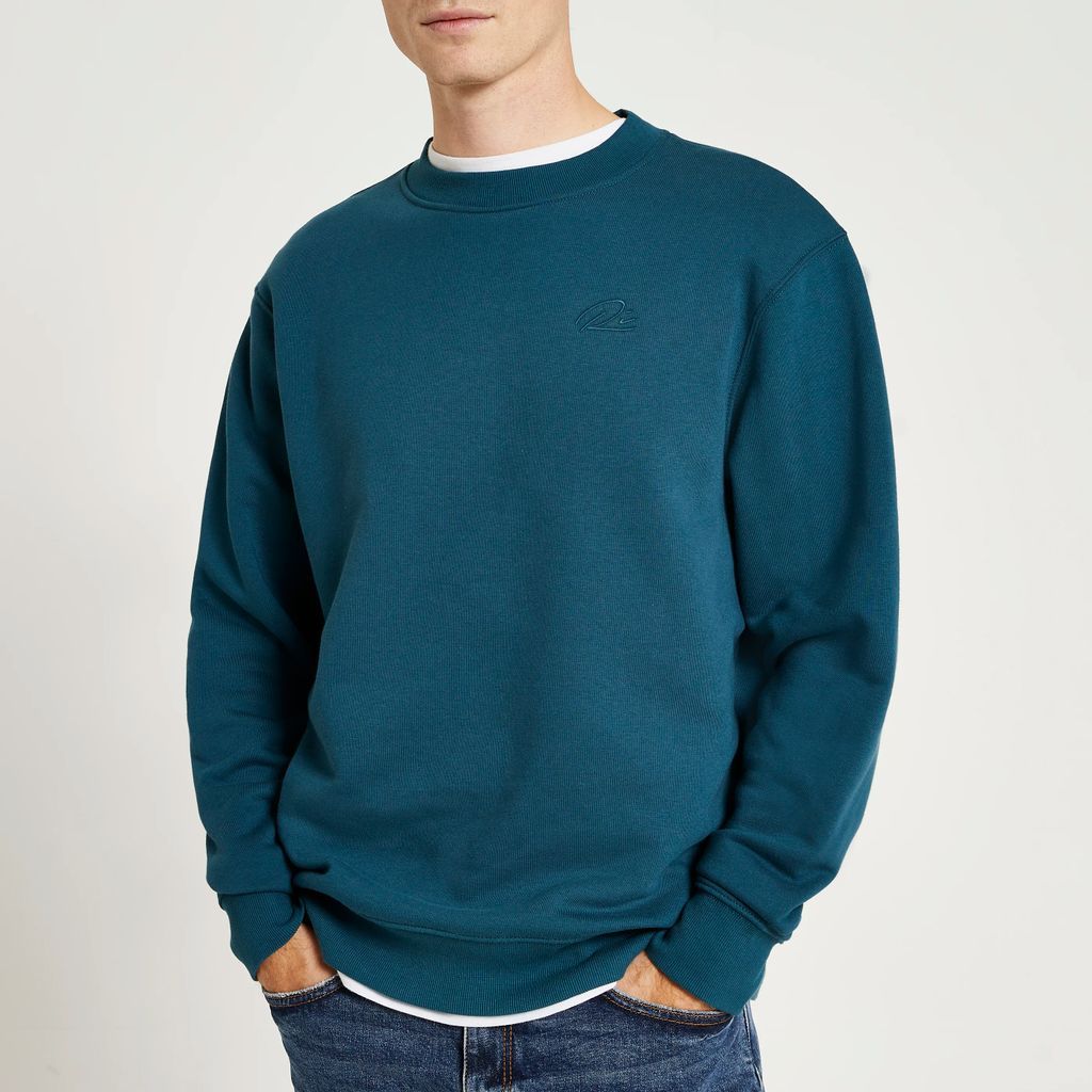 Mens River Island Green Ri Embroidered Regular Fit Sweatshirt