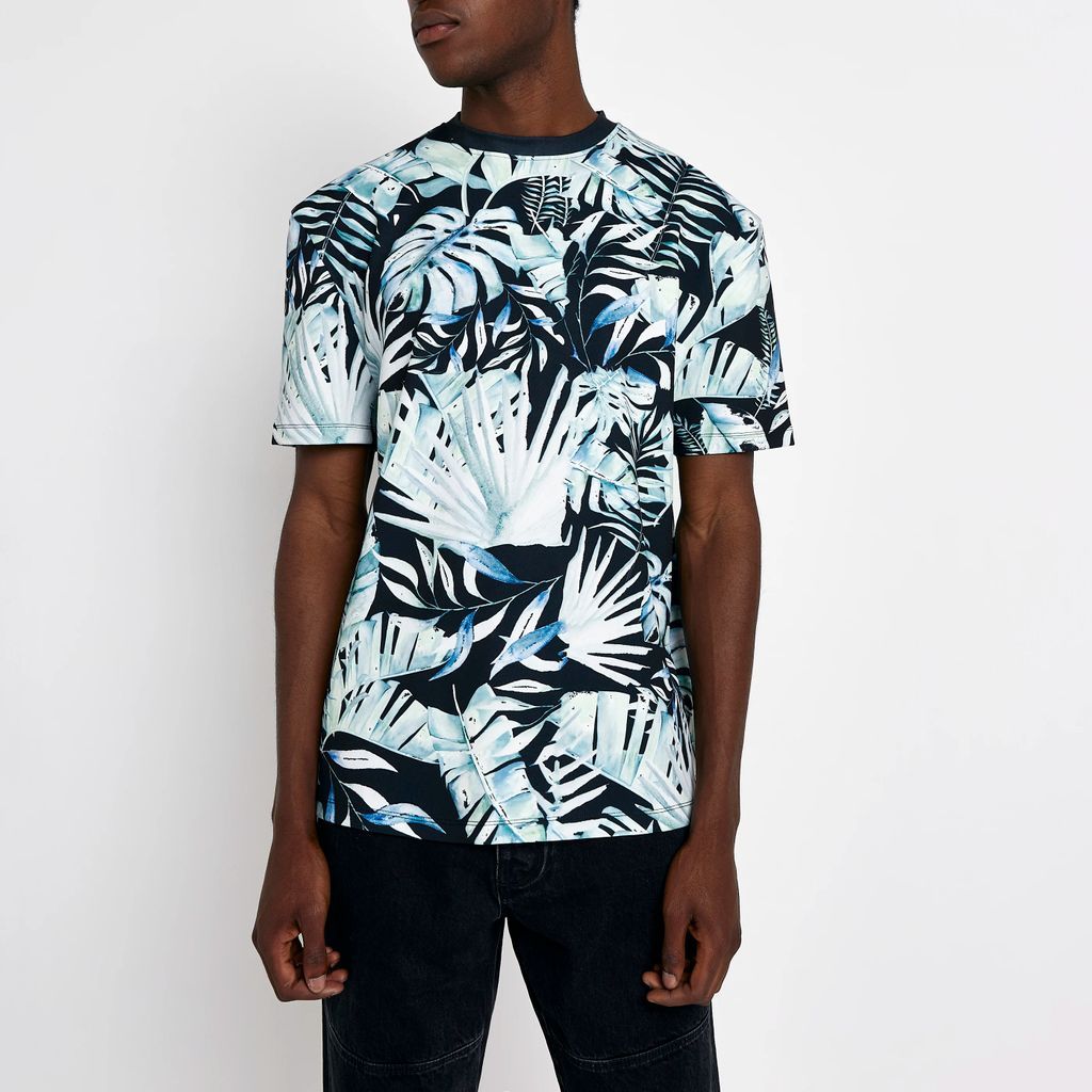 Mens River Island Green Regular Fit Floral T-Shirt