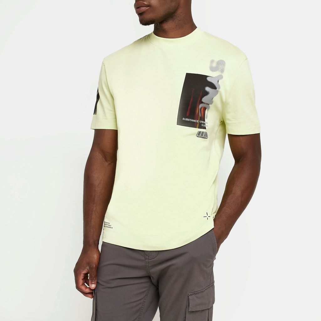 Mens River Island Yellow Regular Fit Graphic T-Shirt