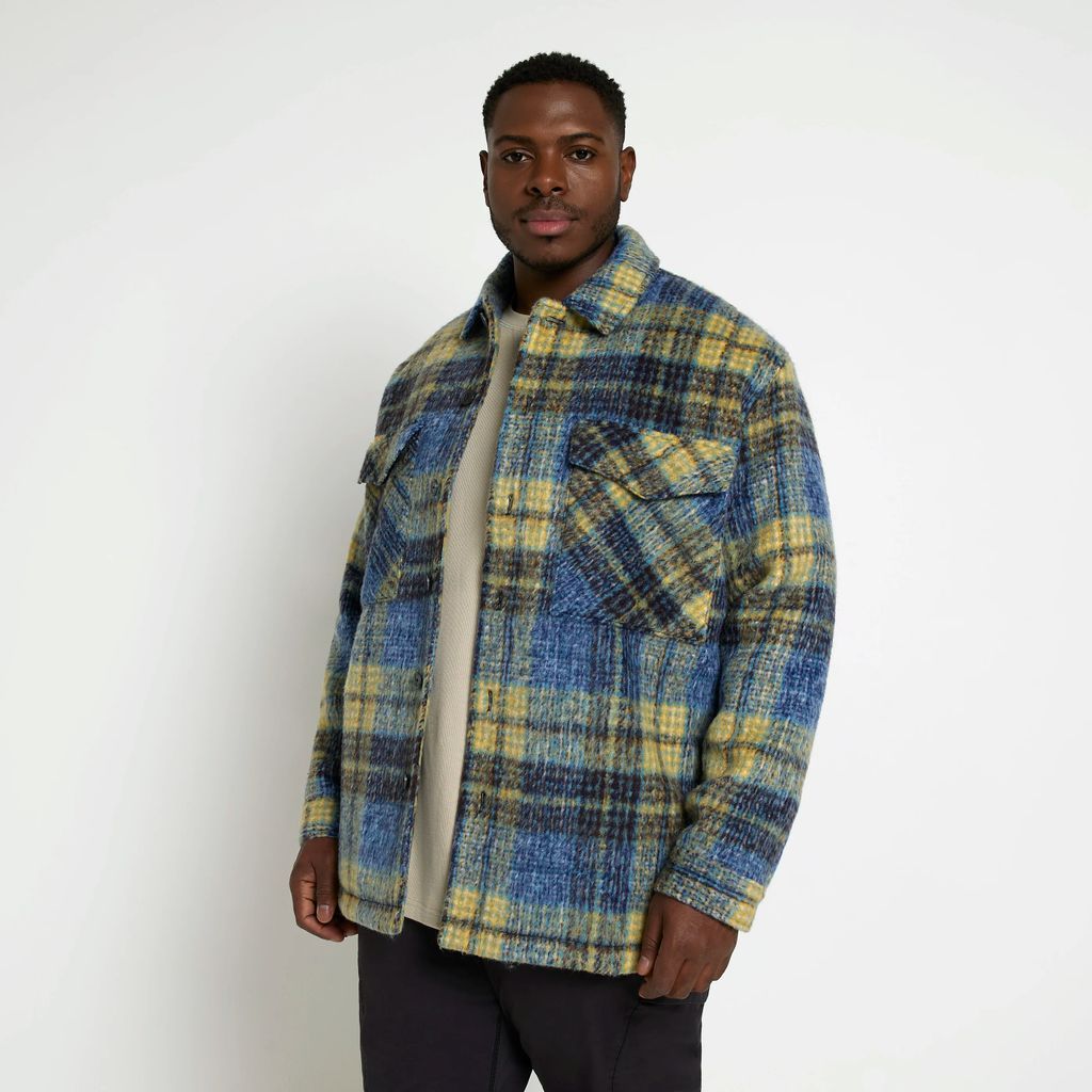 Mens River Island Big & Tall Blue Check Quilted Shacket
