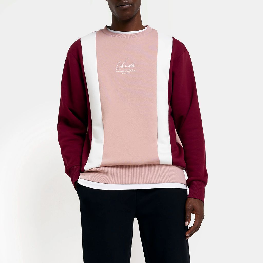 Mens River Island Pink Regular Fit Colour Block Sweatshirt