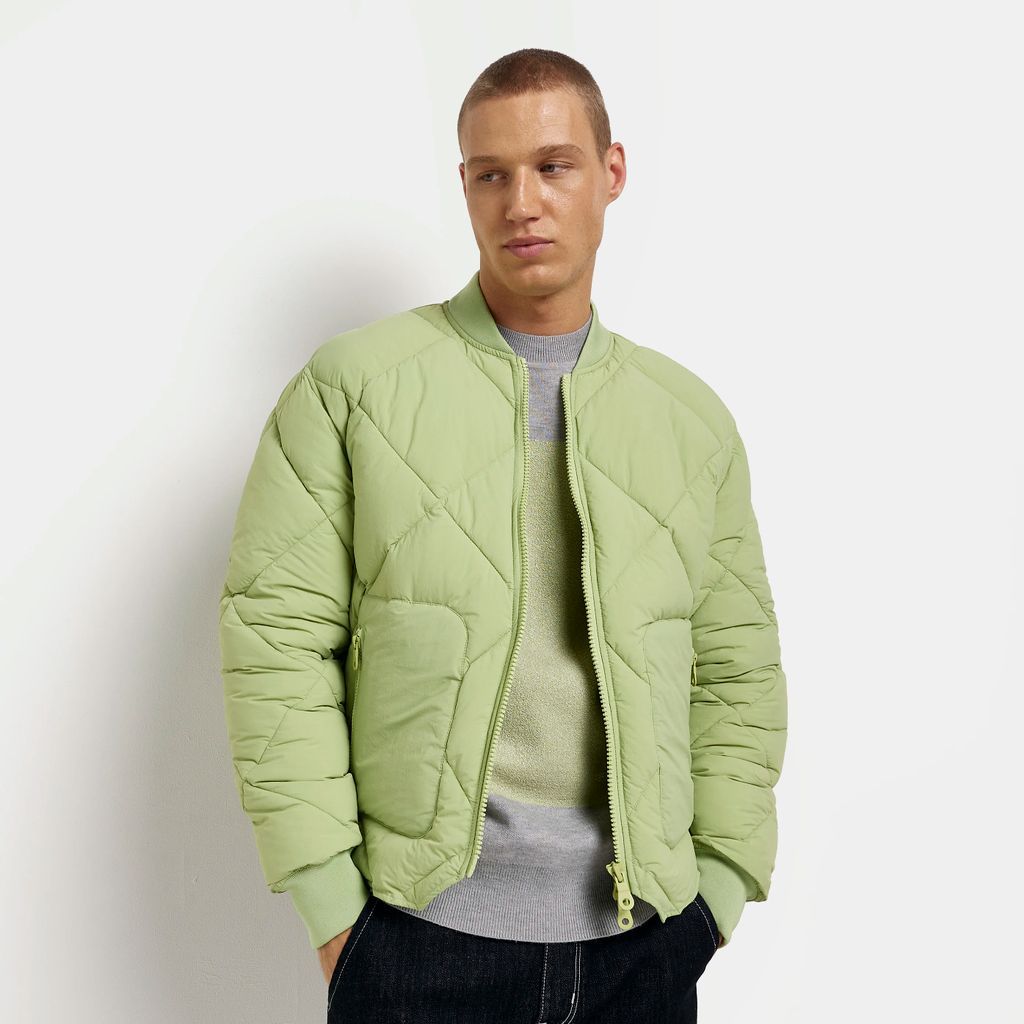 Mens River Island Green Regular Fit Quilted Bomber Jacket