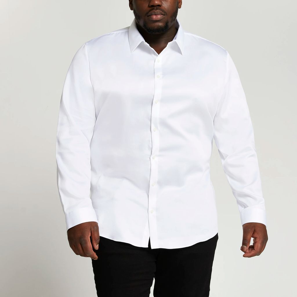 Mens River Island Big & Tall White Slim Fit Easy Iron Shirt
