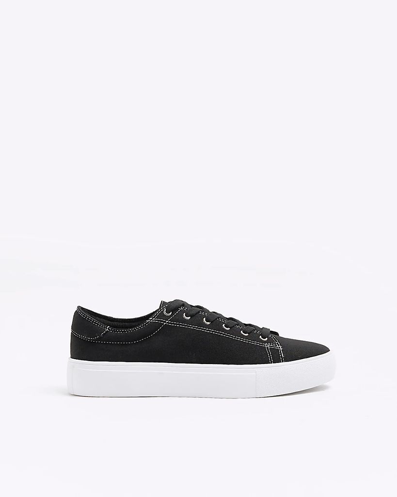 Mens River Island Black Lace Up Canvas Trainers