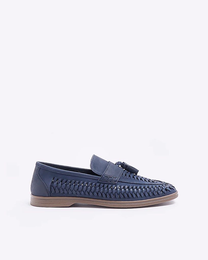 Mens River Island Navy Woven Tassel Loafers