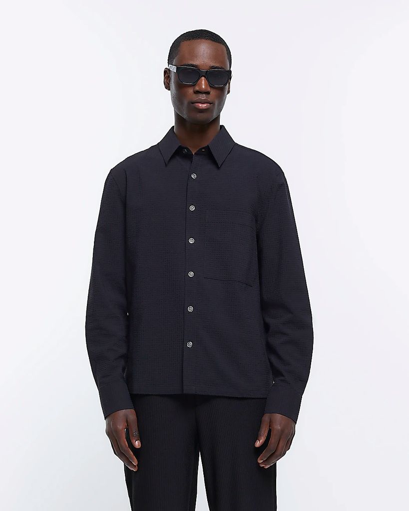 Mens River Island Black Ri Studio Oversized Fit Utility Shirt