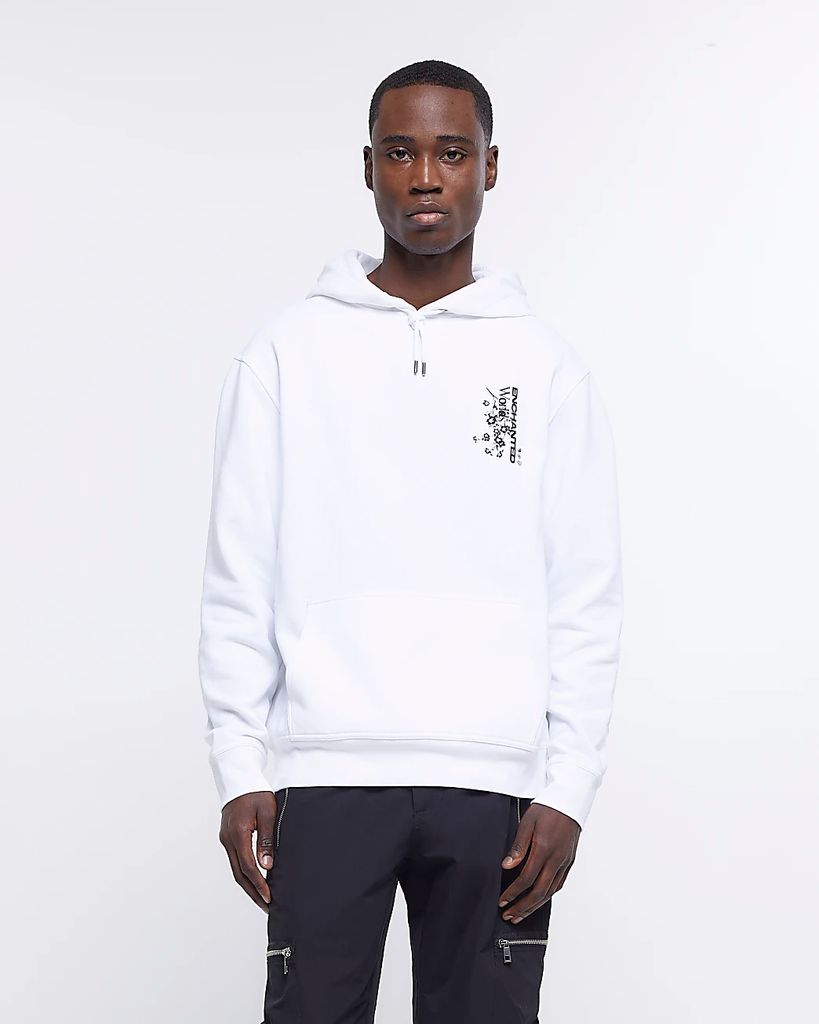 Mens River Island White Regular Fit Japanese Graphic Hoodie