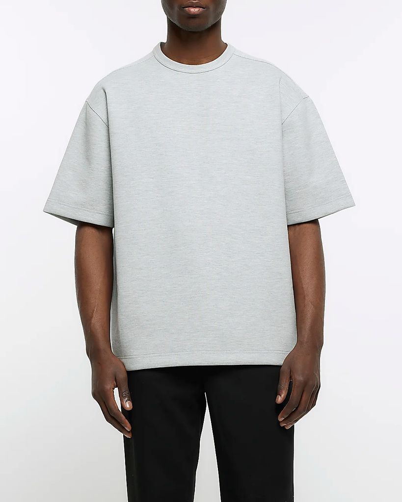 Mens River Island Grey Oversized Fit Heavy Weight T-Shirt