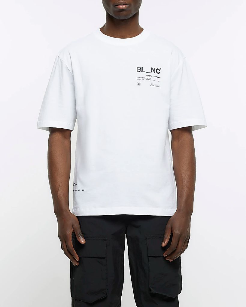 Mens River Island White Oversized Fit Graphic T-Shirt