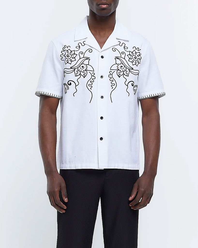 Mens River Island White Regular Fit Embroidered Detail Shirt