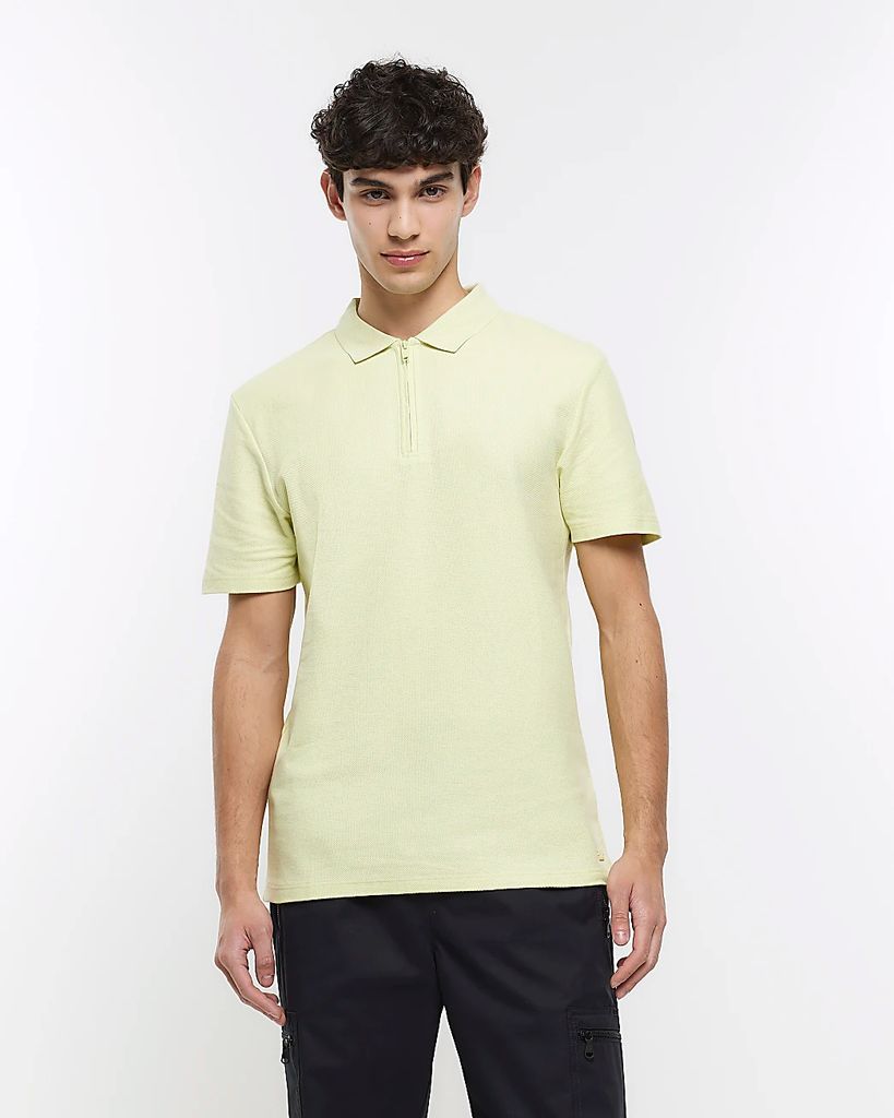 Mens River Island Green Slim Fit Honeycomb Polo Shirt