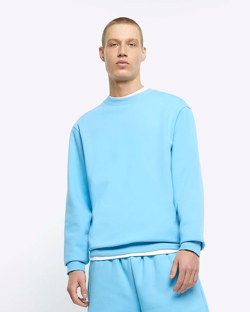Mens River Island Blue Regular Fit Long Sleeve Sweatshirt