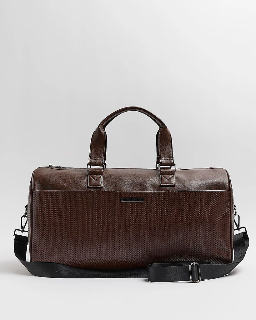 Mens River Island Brown Faux Leather Weave Holdall