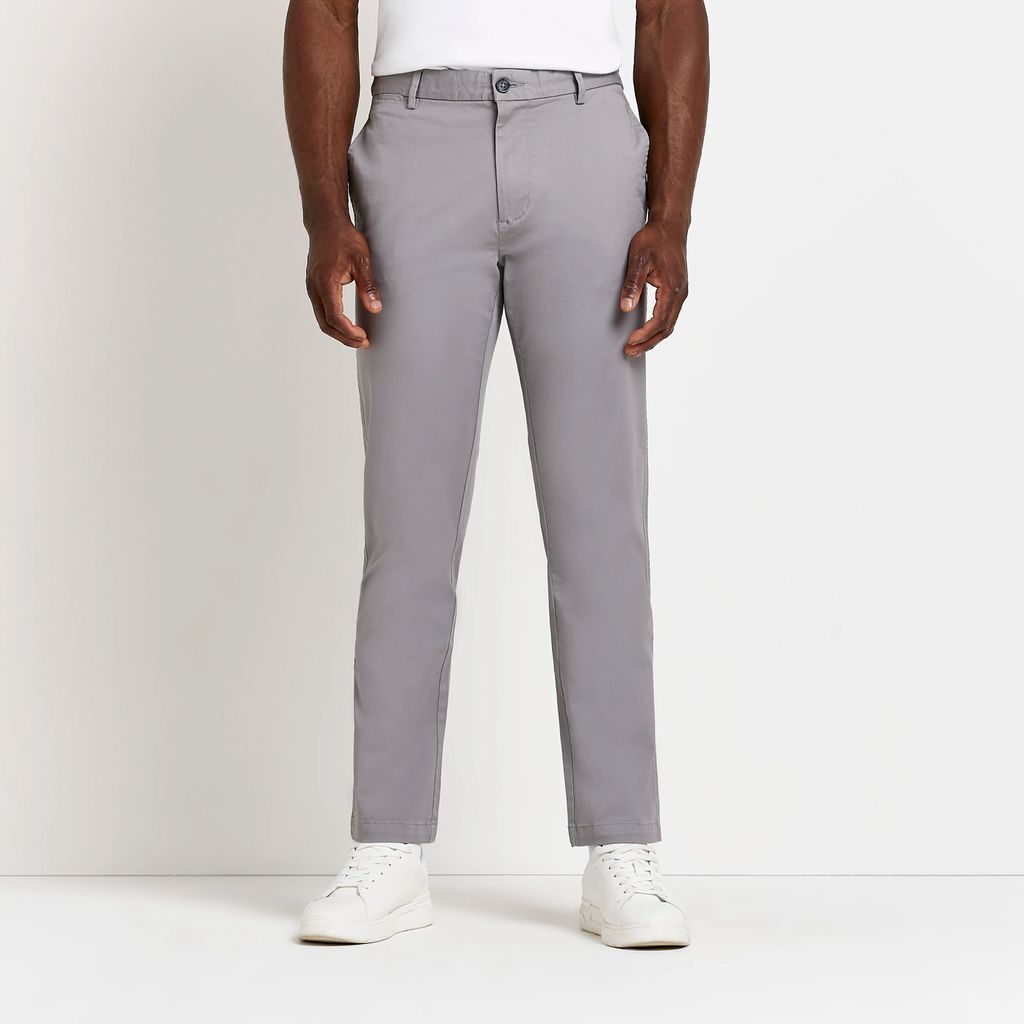 Mens River Island Grey Slim Fit Chino Trousers