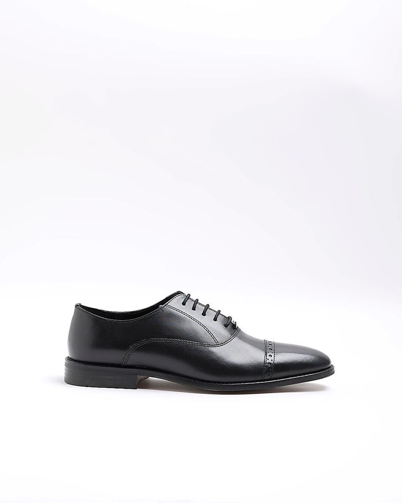 Mens River Island Black Leather Brogue Oxford Shoes