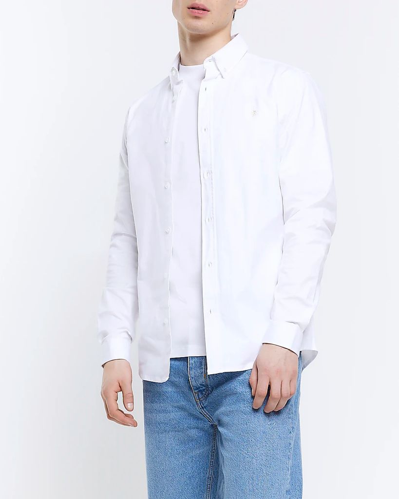 Mens River Island White Slim Fit Embroidered Oxford Shirt