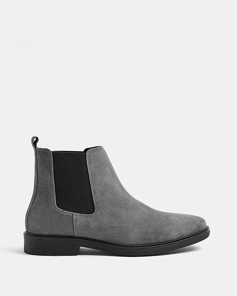 Mens River Island Grey Suede Chelsea Boots