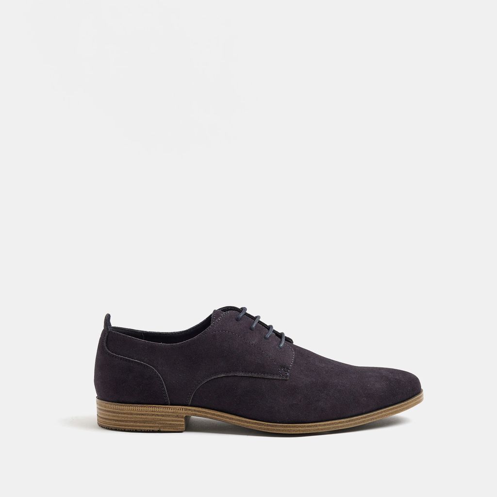 Mens River Island Navy Suedette Pointed Derby Shoes