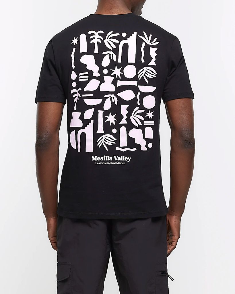 Mens River Island Black Muscle Mesilla Valley Graphic T-Shirt