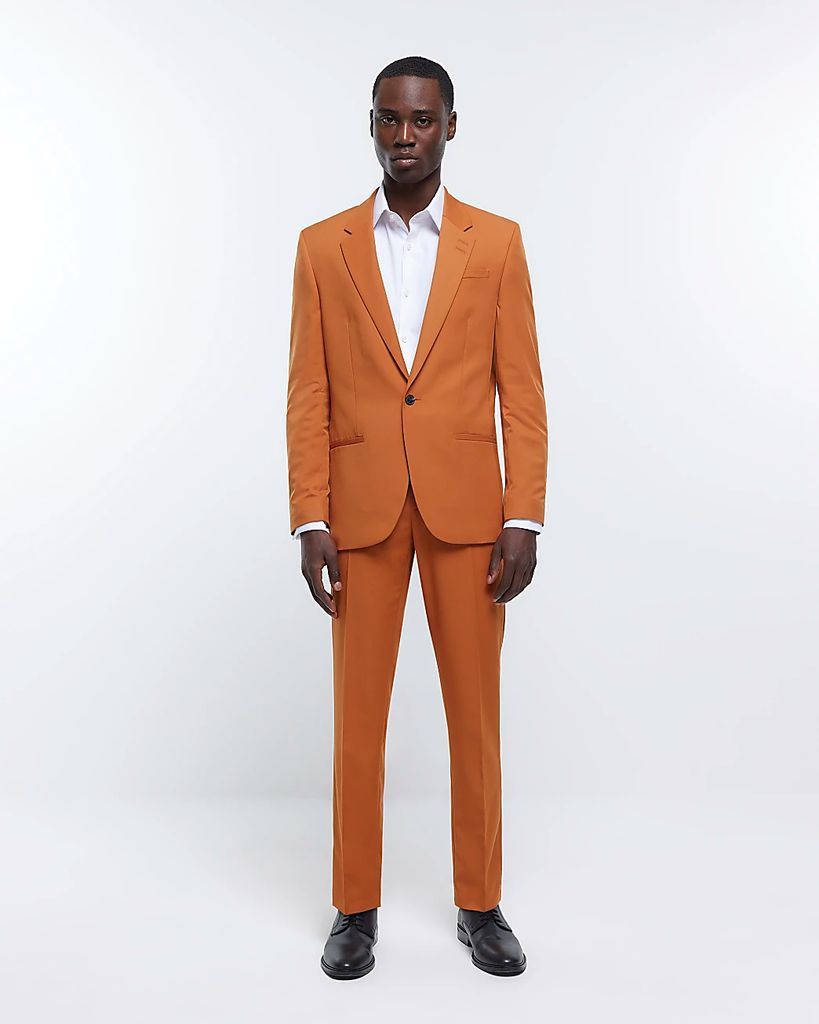 Mens River Island Orange Slim Fit Suit Trousers