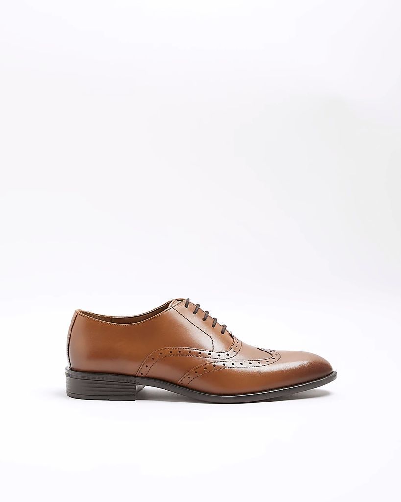 Mens River Island Brown Brogue Derby Shoes