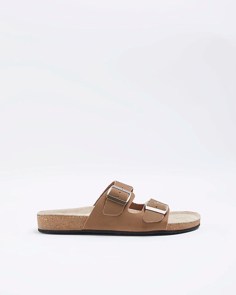 Mens River Island Brown Suede Double Strap Sandals