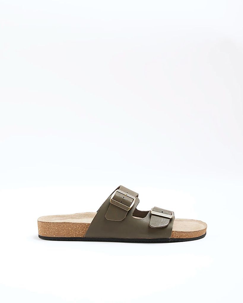 Mens River Island Green Suede Double Strap Sandals
