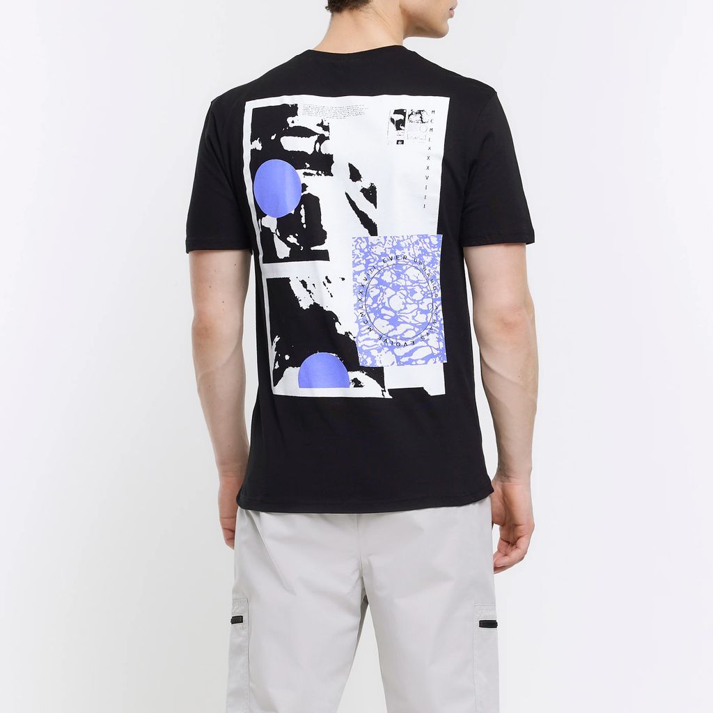 Mens River Island Black Slim Fit Back Graphic Print T-Shirt
