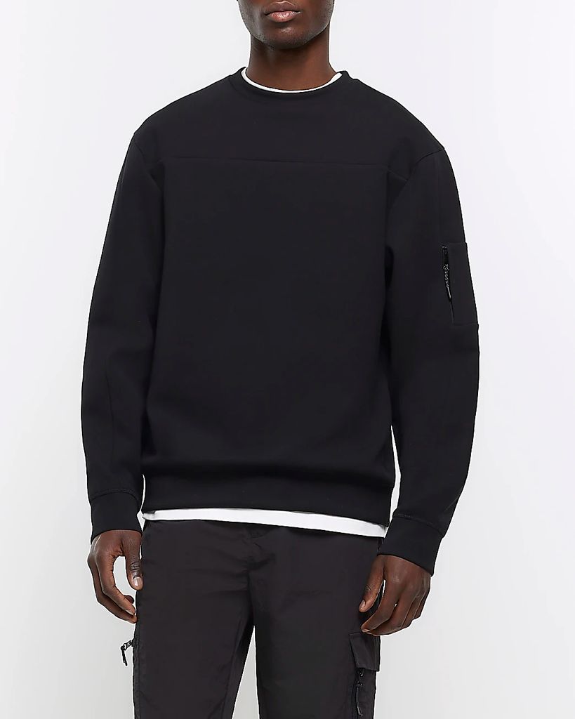 Mens River Island Black Regular Fit Neoprene Utility Sweatshirt