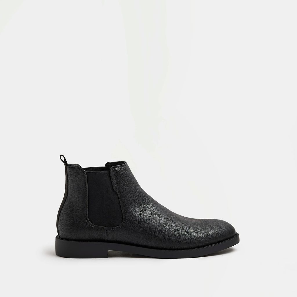 Mens River Island Black Faux Leather Chelsea Boots